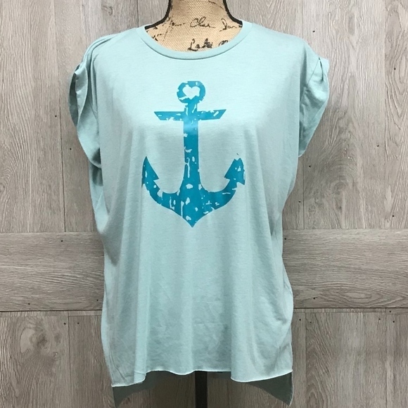 B2B Sage Distressed Anchor Muscle Tee BB747 - Picture 1 of 4